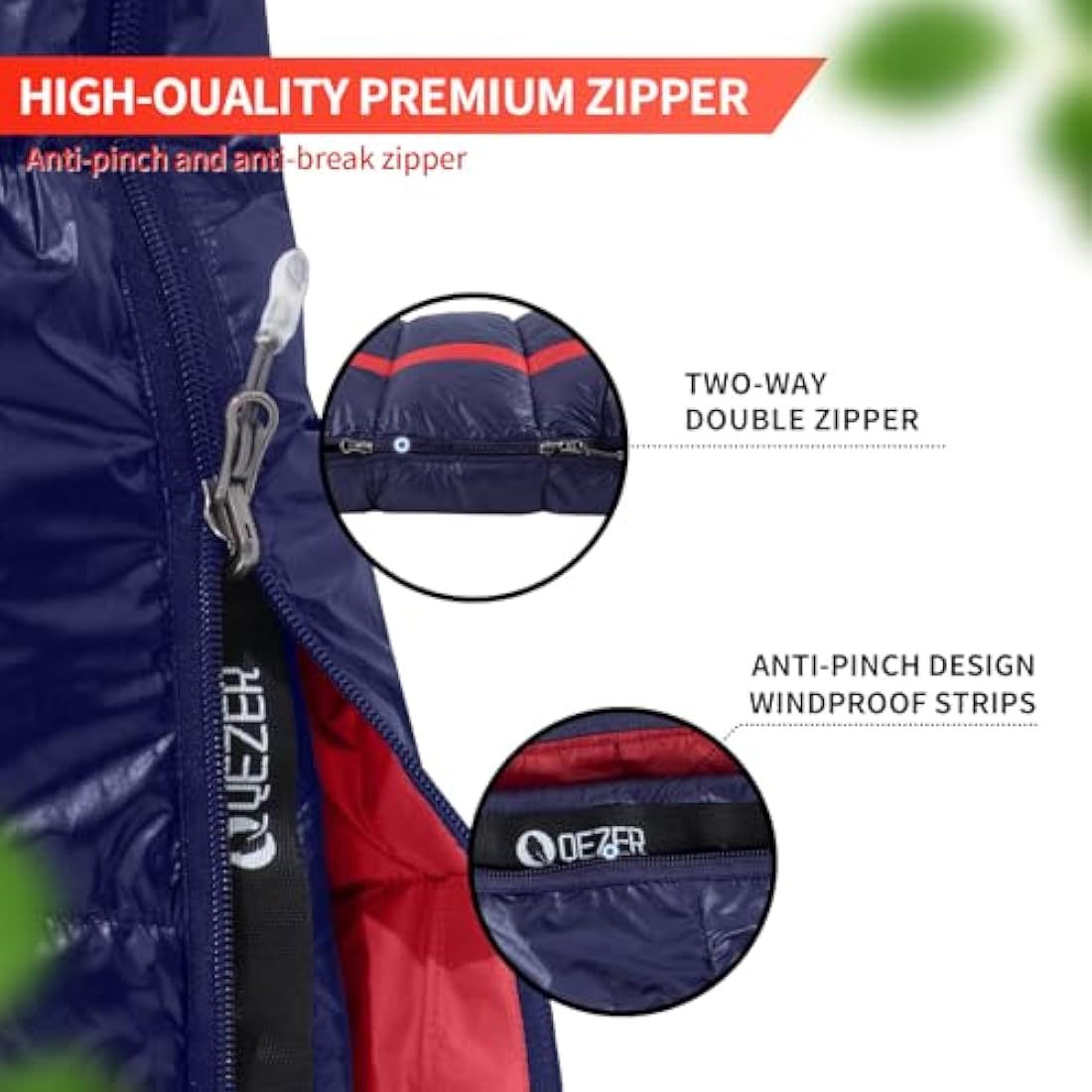 QEZER Down Sleeping Bag,Lightweight Rectangular Winter Sleeping Bag [1180g/1860g] for Adults and Kids 4 Season Camping, Hiking,Warehouse and Moutaineering Outdoor