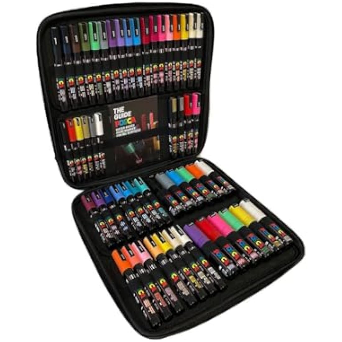 Posca Water Based Permanent Marker Paint Pens with Premium Quality Travel Case for Arts and Crafts. Multi Surface Use On Wood, Metal, Paper, Cardboard, Glass, Fabric & Rock. Set of 54 Vibrant Colours