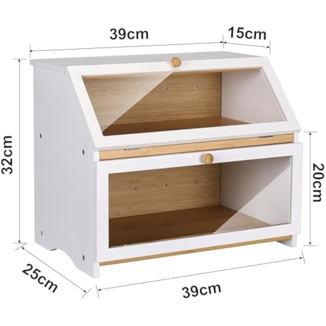 Leader Accessories Double Decker Bamboo Bread Bin 2-Layer Bread Box Large Capacity Bread Storage for Kitchen 15.3"x9.8"x12.6" White