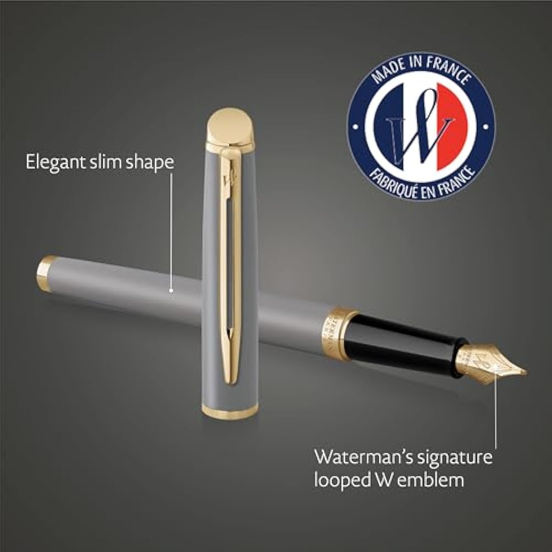 Waterman Hémisphère Fountain Pen | Stone Grey (The Understated Edit Collection) | Fine Nib with Blue Ink | Gift Box