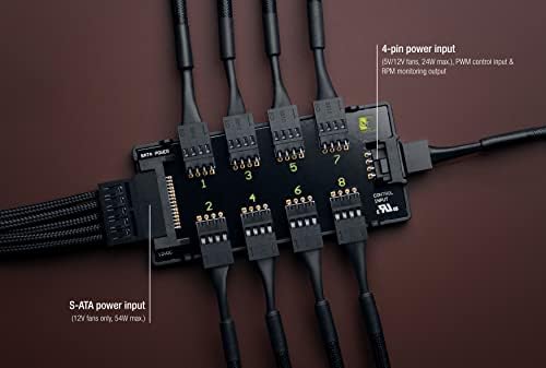 Noctua NA-FH1, 8 Channel Fan Hub for up to Eight 12V or 5V Based 4-pin PWM or 3-pin Fans (Black)