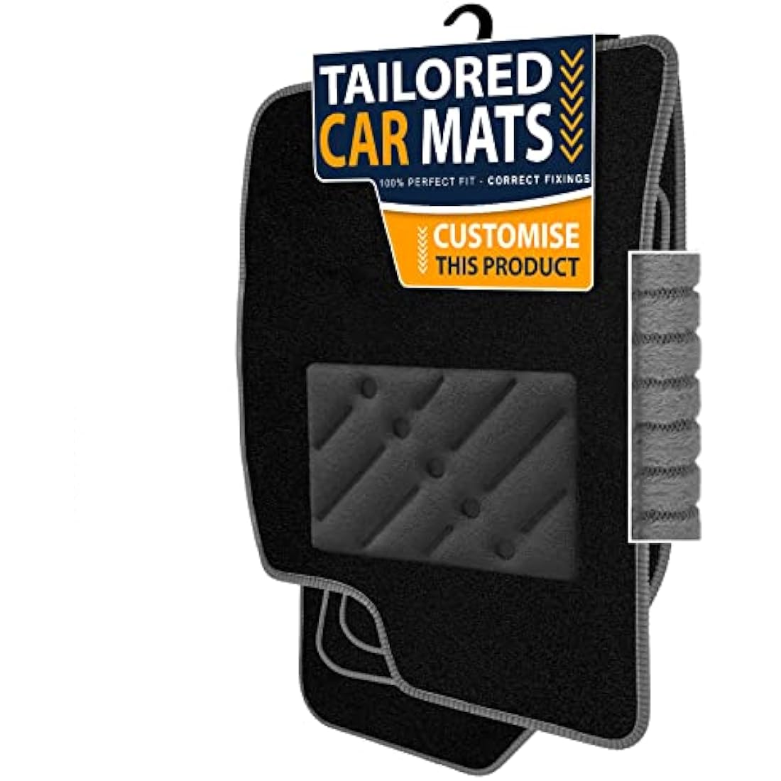 Car Mats FOR Ford Focus MK3 2011-2015 Black Carpet - Grey Ribbed Trim - Black Rectangle Heel Pad [SAPP-1339]