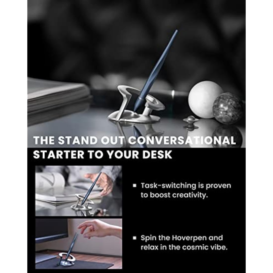 novium Hoverpen Interstellar - Futuristic Luxury Pen Made with Aerospace Alloys, Unique Aesthetic, Free Spinning Executive Pen, Mens Birthday Gift Ideas (Neptune Blue)