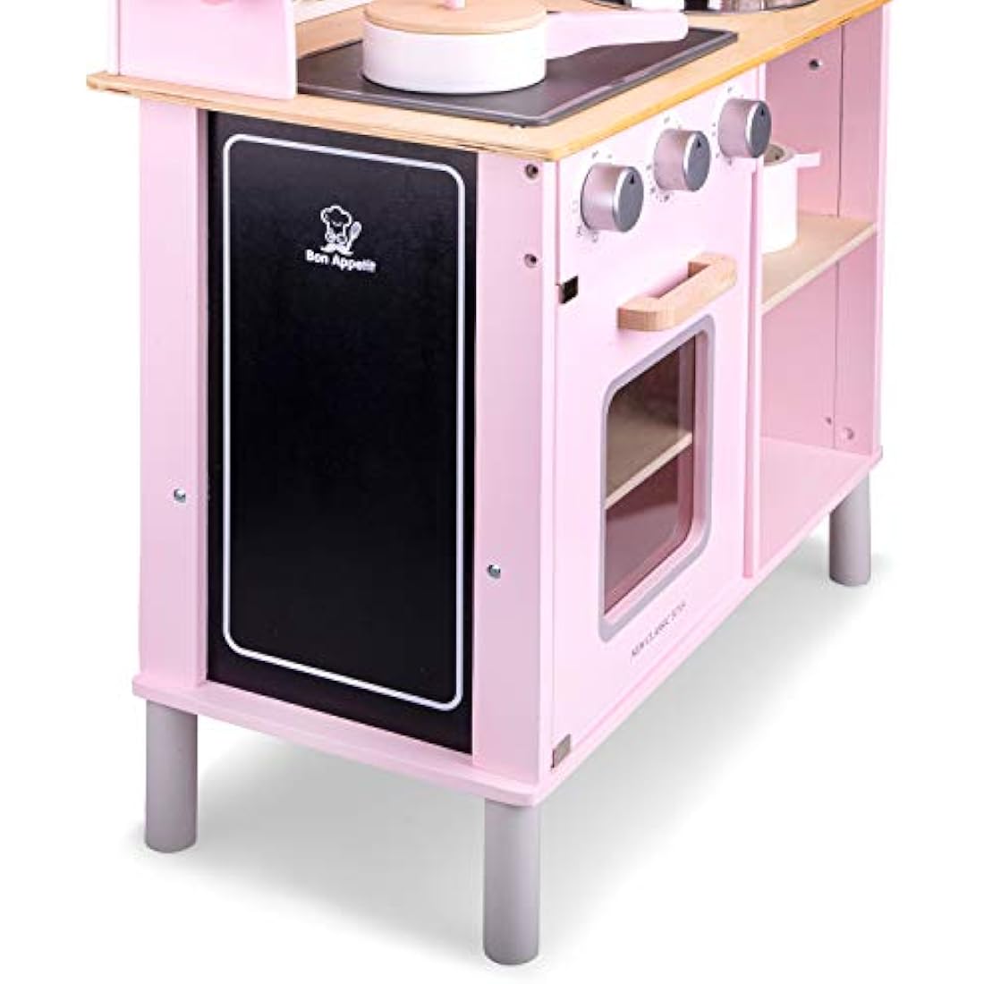 New Classic Toys 11067 Wooden Pretend Toy Kitchen for 3Y+, for Kids Included Accessoires-Comes with Electric Cooking Plate-Makes Sound, Pink