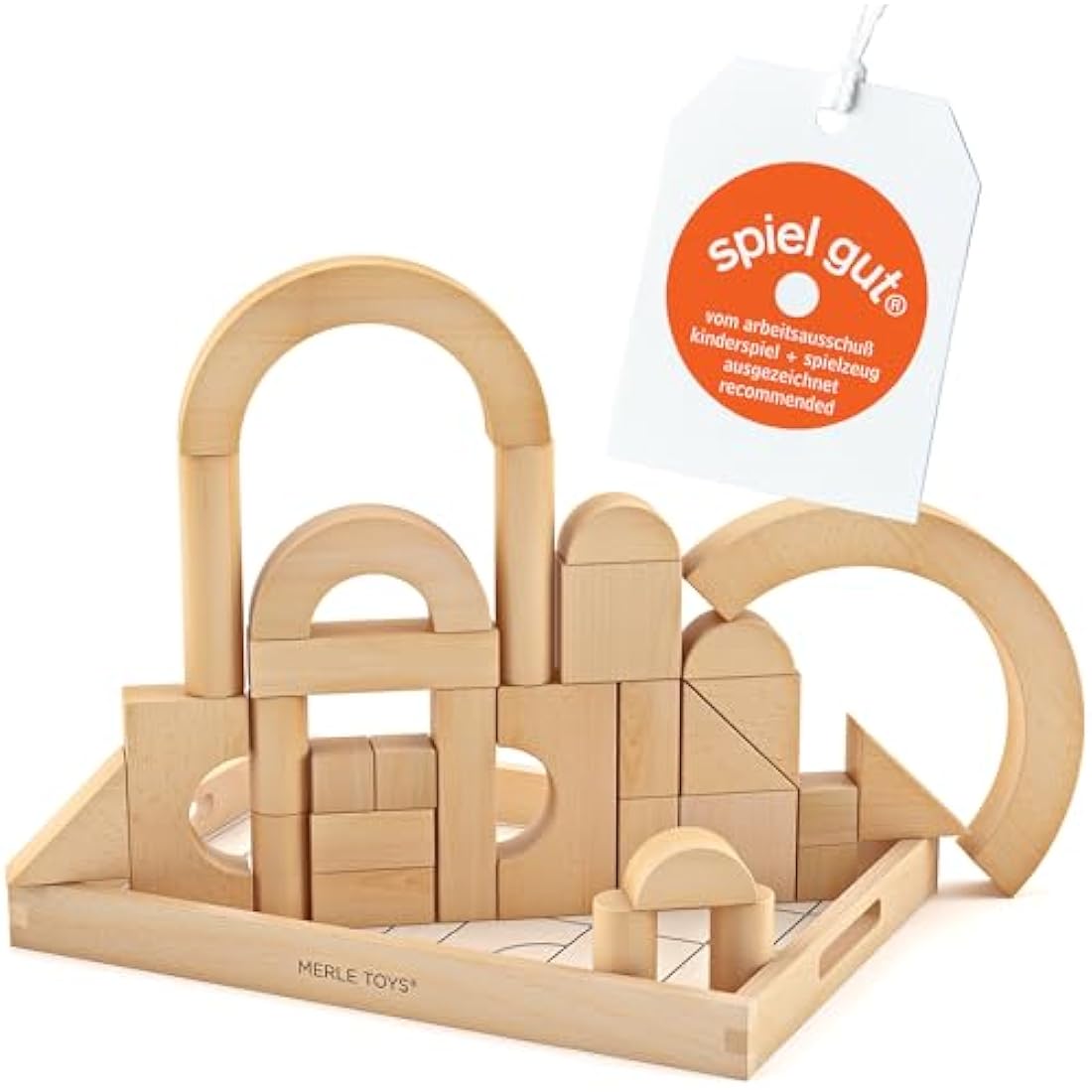 Merle Toys® Premium Wooden Building Blocks for Kids – Large Wooden Blocks for Creative Play, Plain Wooden Blocks for Kids, Rounded Edges for Safe Play, 100% FSC-Certified Wood, Ages 2+, 30-Piece Set