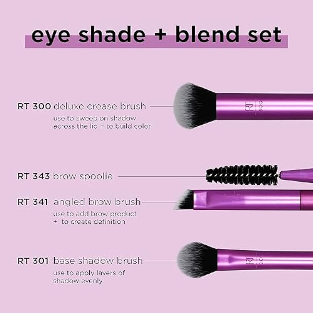 Real Techniques Eye Shade and Blend Makeup Brush Trio, For Eyeshadow and Liner, Makeup Tools for Shaping and Grooming Brows, Defined Makeup Look, Synthetic Bristles, Vegan and Cruelty-Free, 3 Count