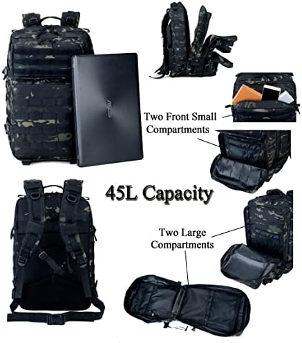Long Keeper Military Tactical Backpack, 45L Army Large Backpack for Men Women, Molle Bug Out Bag Rucksack Daypack for Outdoor Hiking Camping Trekking