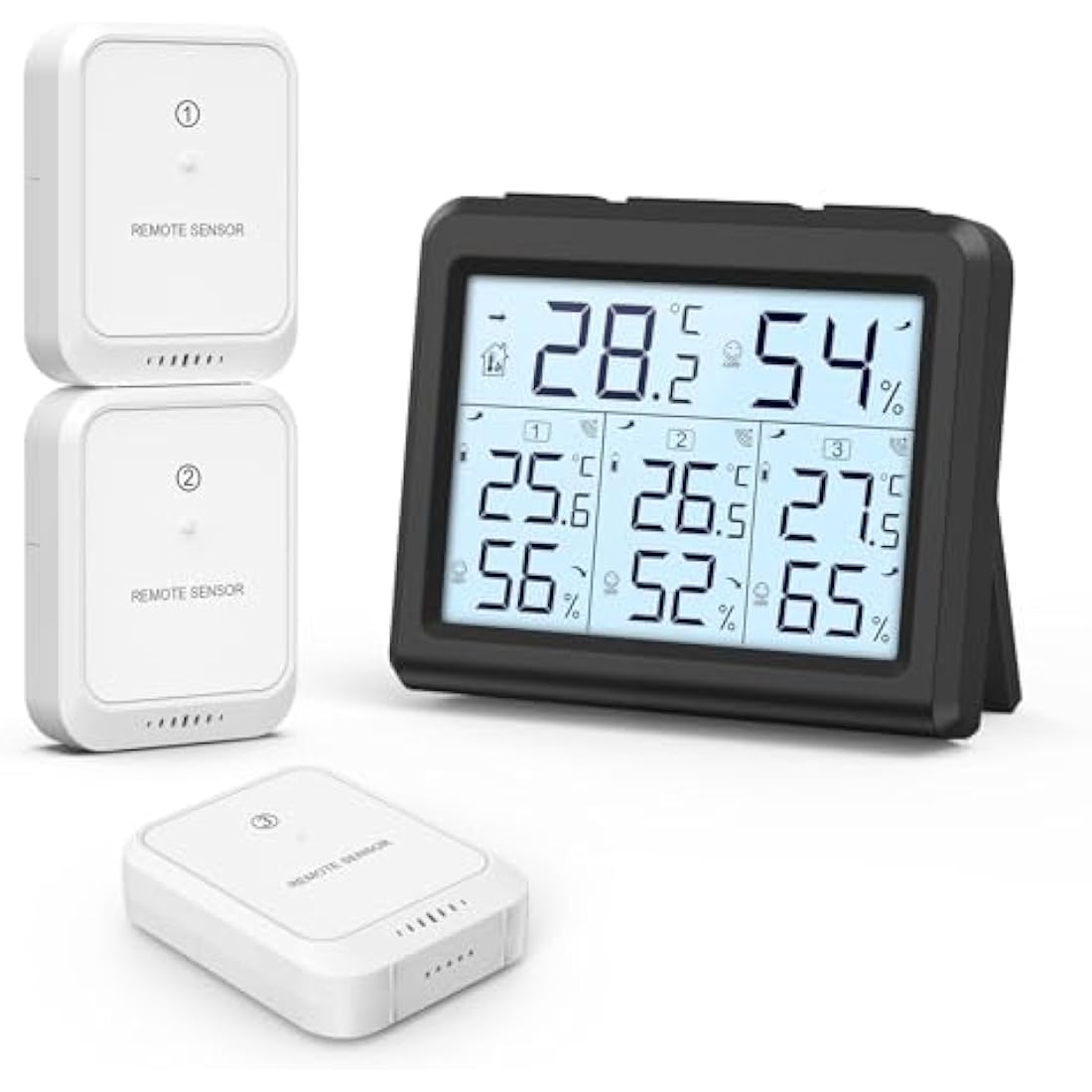 ORIA Digital Thermometer Hygrometer with 3 Sensors, Indoor/Outdoor Humidity Meter Temperature Monitor, Wireless Weather Station with Backlight, Comfort Icon, Arrow Trends for Temp and Humidity -Black