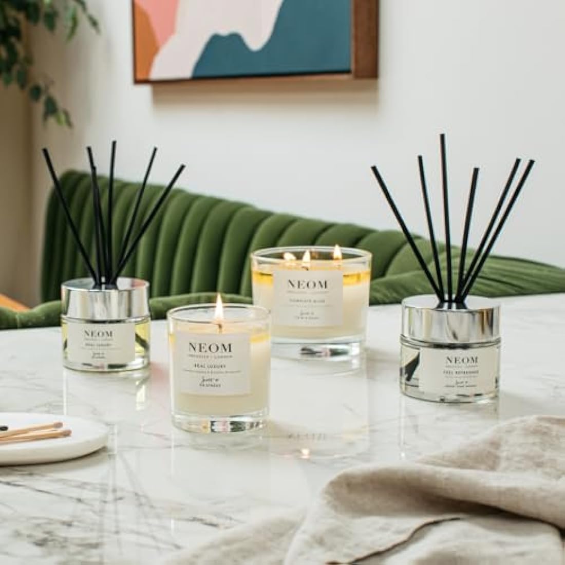 Neom Happiness Scented Candle, 1 Wick | Essential Oil Aromatherapy Candle | Neroli, Mimosa & Lemon | Scent to Make You Happy,White,185 g (Pack of 1),1101170
