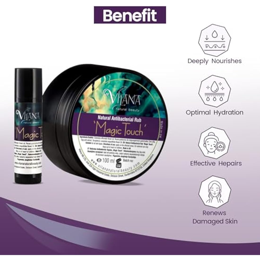 Vilana 100% Natural Magic Touch Antibacterial Salve, Soothes Irritated Damaged Skin, Itching, Dry Skin, Cold Sores, Rashes, Bruises, Sulphate-Free Balm, Magic Healer with Natural Oils 100 ml (Pack 2)