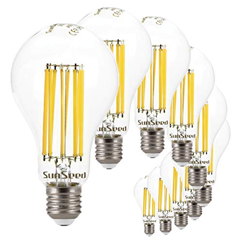 SUNSEED 10 X E27 18W (Equivalent to 162W) Sapphire Filament LED GLS Light Bulb A75 Neutral White 4000K