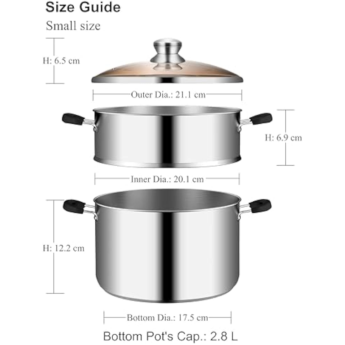 VENTION Stainless Steel Steamer Cooking 20cm for Induction Hob, Vegetable Steamer Pan, Couscous Pot 2.7 L