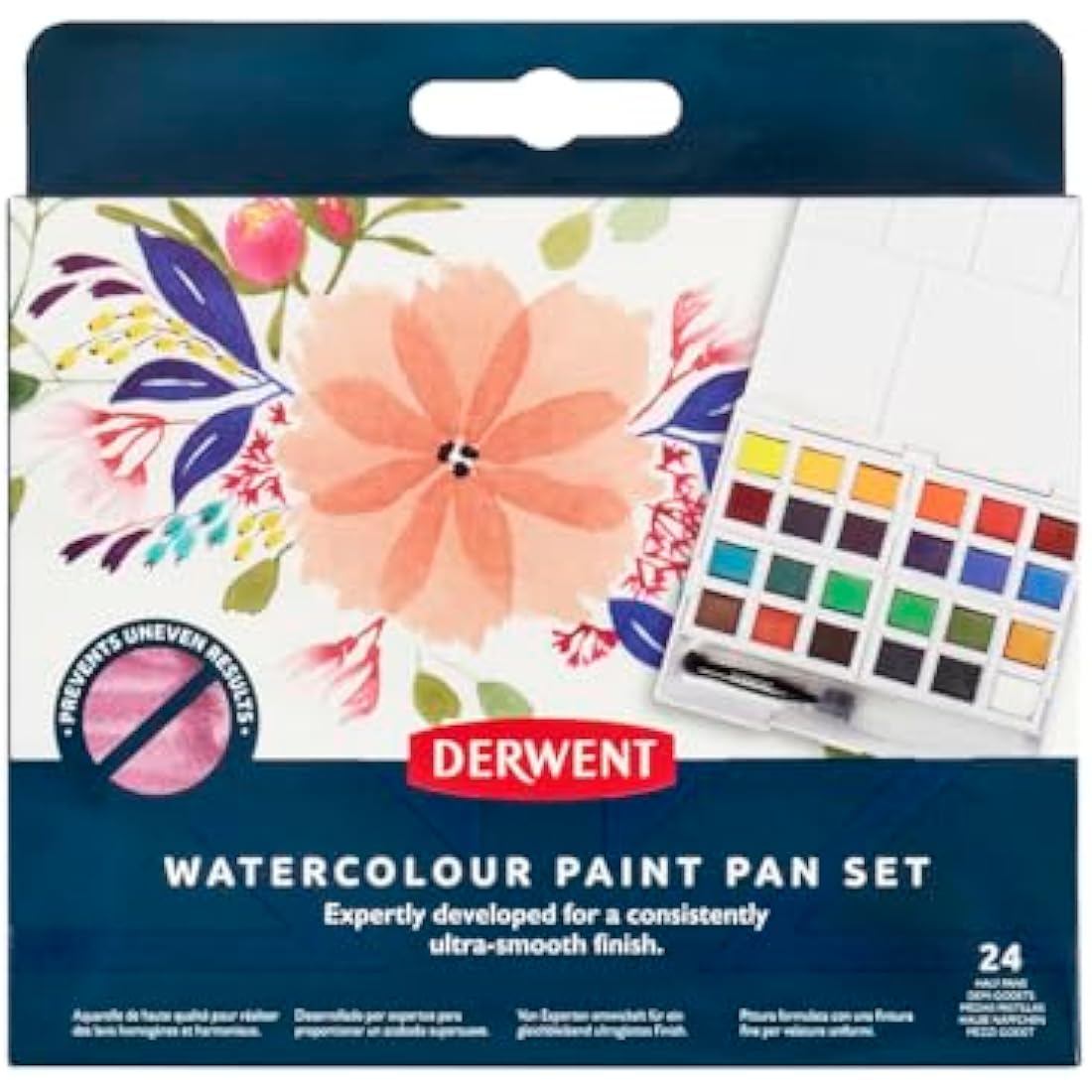 Derwent Watercolour Paint Pan 24 Set, Set of 24, Half Pan Size, Water-Soluble, Ideal for Painting, Professional Quality, Travel Size, 2306324