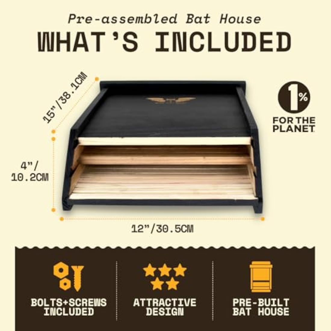 WildYard - The Complete Bat House for Outdoors - Clean Your Backyard from Mosquitoes - Bat Box Without Paint Inside - 2 Chamber Bat Hose - Easy to Hang