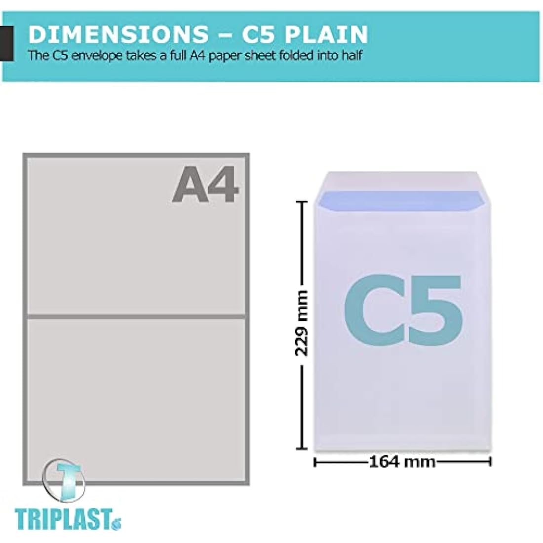 Triplast 100 x C5 White Self Seal Security Envelopes (Size: 229x164mm) | Fully Opaque, Self Sealing & Printer Safe Mailing Paper Envelopes | Ideal for Everyday Home, Office & Commercial Use