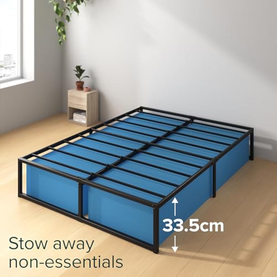 Zinus Lorelai King size Bed frame - Bed 150x200 cm - 36 cm Height with Underbed storage - Metal Platform Bed frame with Steel slat support - Black