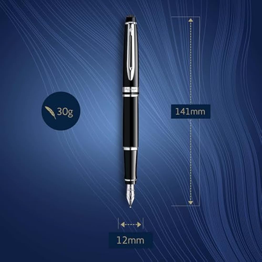 Waterman Expert Fountain Pen | Gloss Black with Chrome Trim | Medium Nib | Gift Box