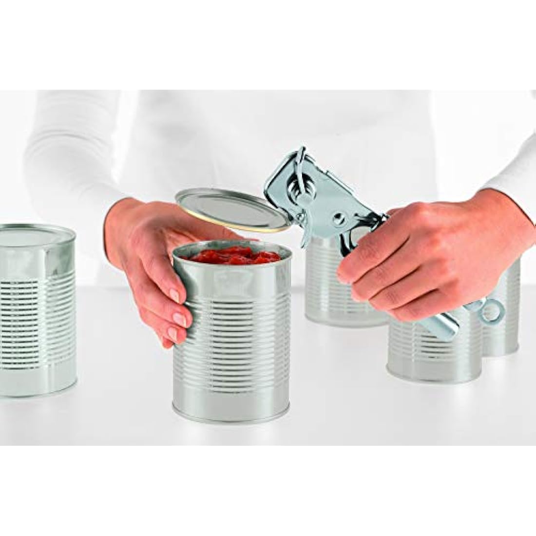RÖSLE Tong Tin Opener, Can Opener with Pliers Grip Made of Pure Stainless Steel, without Sharp Edges, Resealable Lid, 18/10 Stainless Steel