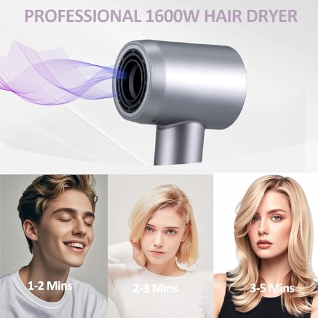 ZCYLPT Hair Dryer, 200 Million Negative Ionic Hairdryer, 1600W High Speed Brushless Motor 110,000 RPM Travel Hairdryers for Women Men Pet（Silvery）