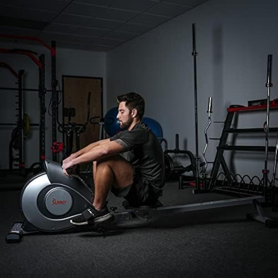 Sunny Health & Fitness Magnetic Rowing Machine with LCD Display for Home Exercise, Foldable and Compact Rowers with Transport Wheels, Full Body Workout Equipment For Home Gym, Optional Extra Long Rail