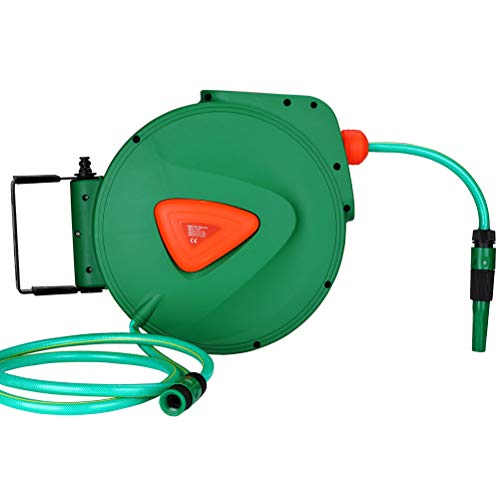 BAKAJI Garden Hose Reel Water Hose with Automatic Lock Wall Mount PVC Hose Wall Bracket Swivel 180? (20 Meters)