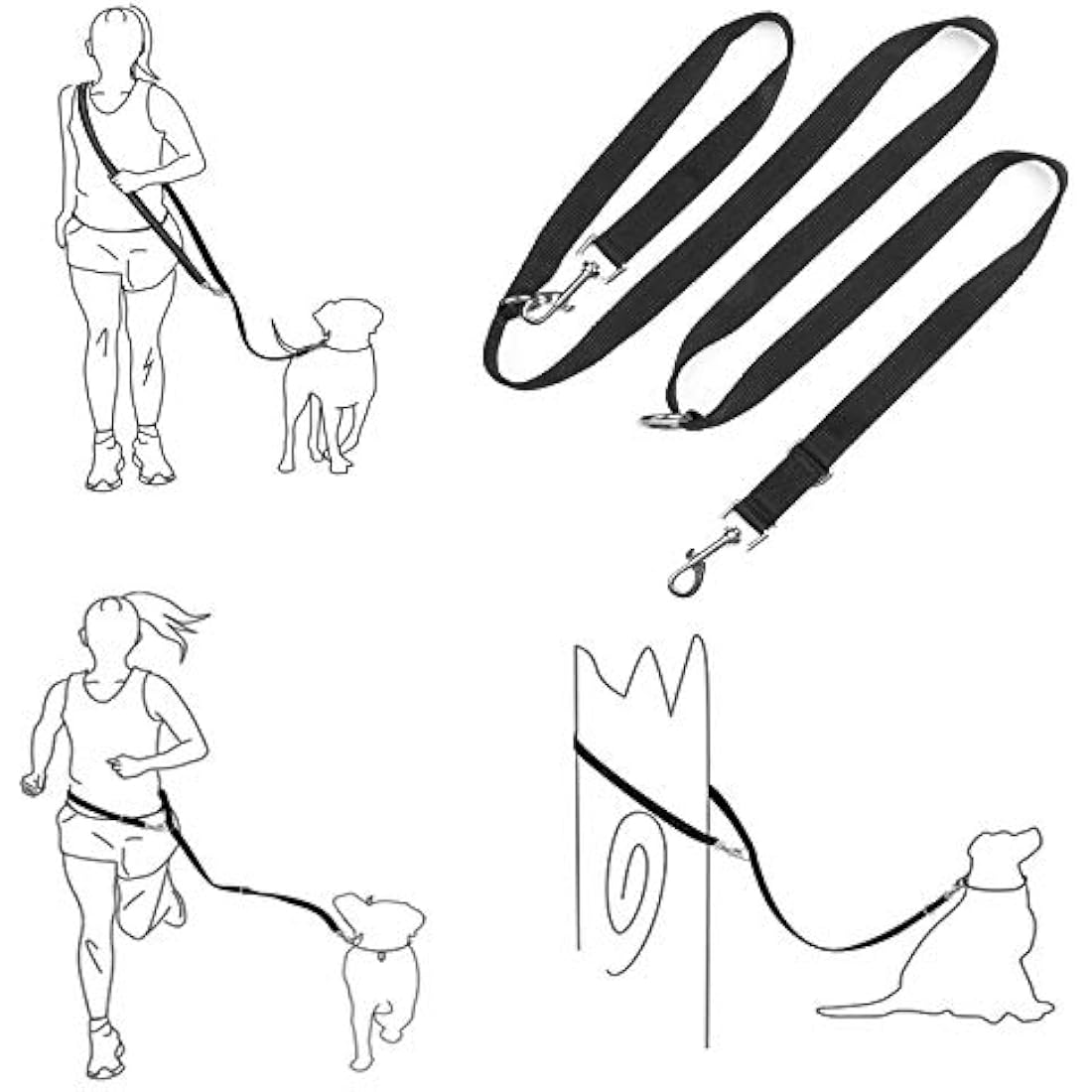 YankMooM Dog Training Lead Leash,6.9FT Double Ended Dog Lead for Training Walking Running Multi-Function Dog Lead Rope(Black)