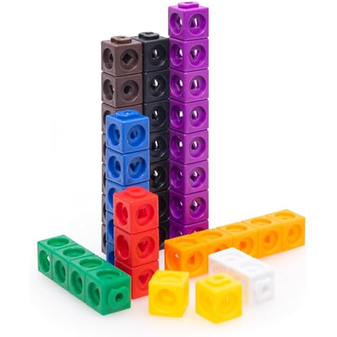 Maths Cubes - 100-Piece Set of Fidget Linking Cubes for Early Learning and Maths, with 10 Colours and Geometric Shapes, Perfect for Classroom and Home