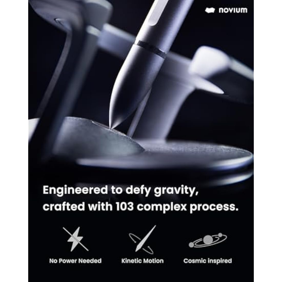 novium Hoverpen Interstellar Edition - Futuristic Luxury Pen Made With Aerospace Alloys, Desk Aesthetic, Free Spinning Executive Pen, Gifts for Men & Women (Space Black)