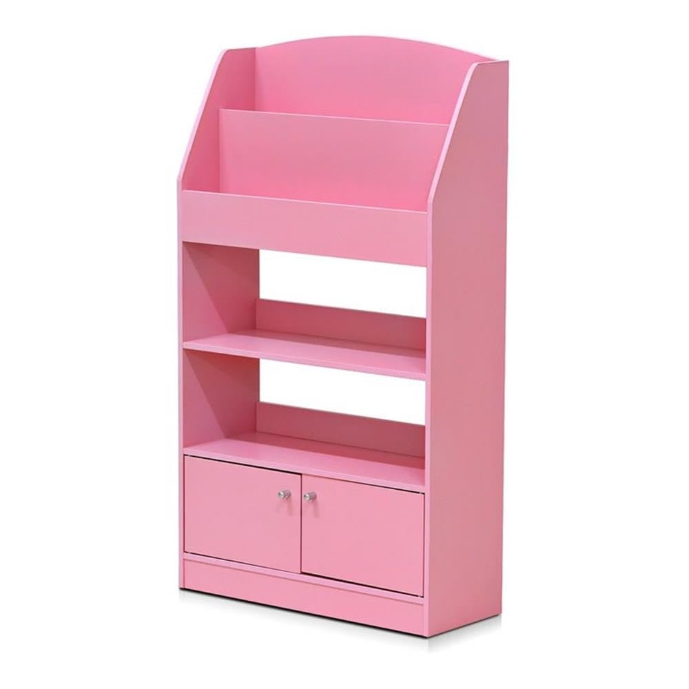 Furinno LOVA Book Shelf, Magazine Bookshelf, Bookcase with Storage Cabinet, 9.4 x 24.6 x 43.3, for Living Room, Bedroom, Home Office, Pink