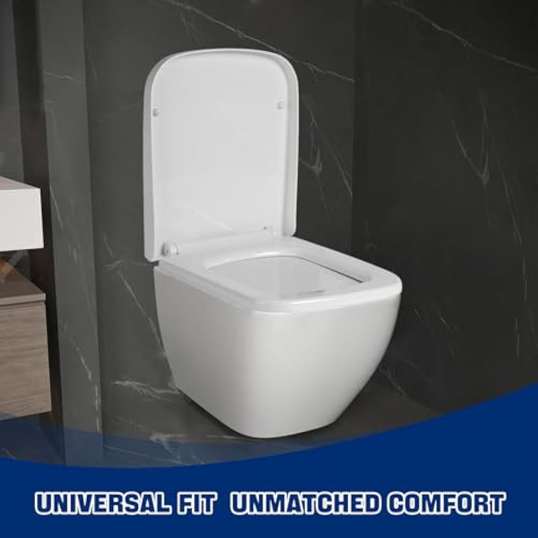 Mass Dynamic Square Toilet Seat- with Soft Close & Quick Release for Easy Cleaning, Universal Toilet Seat for Square Shaped Toilet Pans, Top Fixing Easy Installation (40.0cm L x 36cm W), White