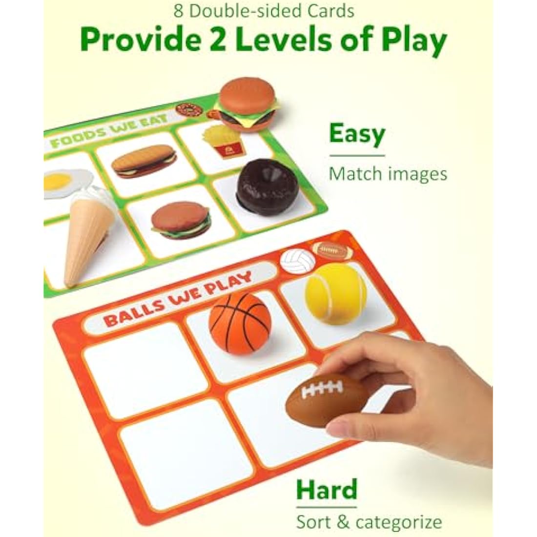 Coogam Sorting Toy for Toddlers, Animals Dinosaurs Fruits Vehicles Foods Fishes Balls Farm Playset, Fine Motor Game Preschool Educational Learning Gift for 2 3 4 Year old