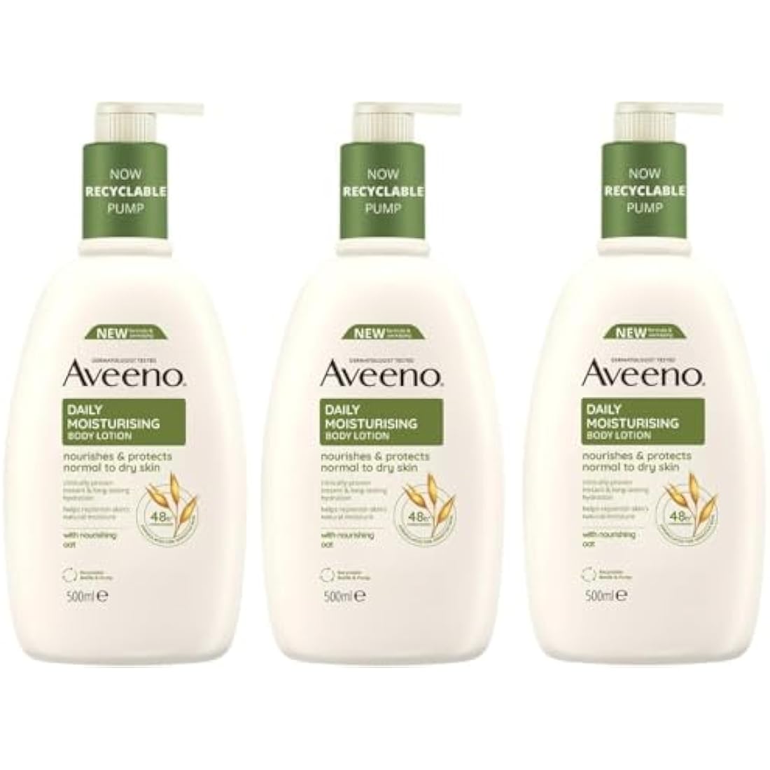Aveeno Daily Moisturising Body Lotion Bundle (3x 500ml), Hydrating Lotion Enriched with Nourishing Colloidal Oatmeal, Gentle Body Moisturiser Suitable for Sensitive and Dry Skin