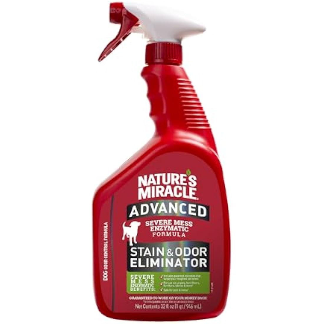 Nature's Miracle Advanced Stain and Odor Eliminator Dog, Fresh Scent, Severe Mess Enzymatic Formula For Tough Pet Messes, 32 Ounces