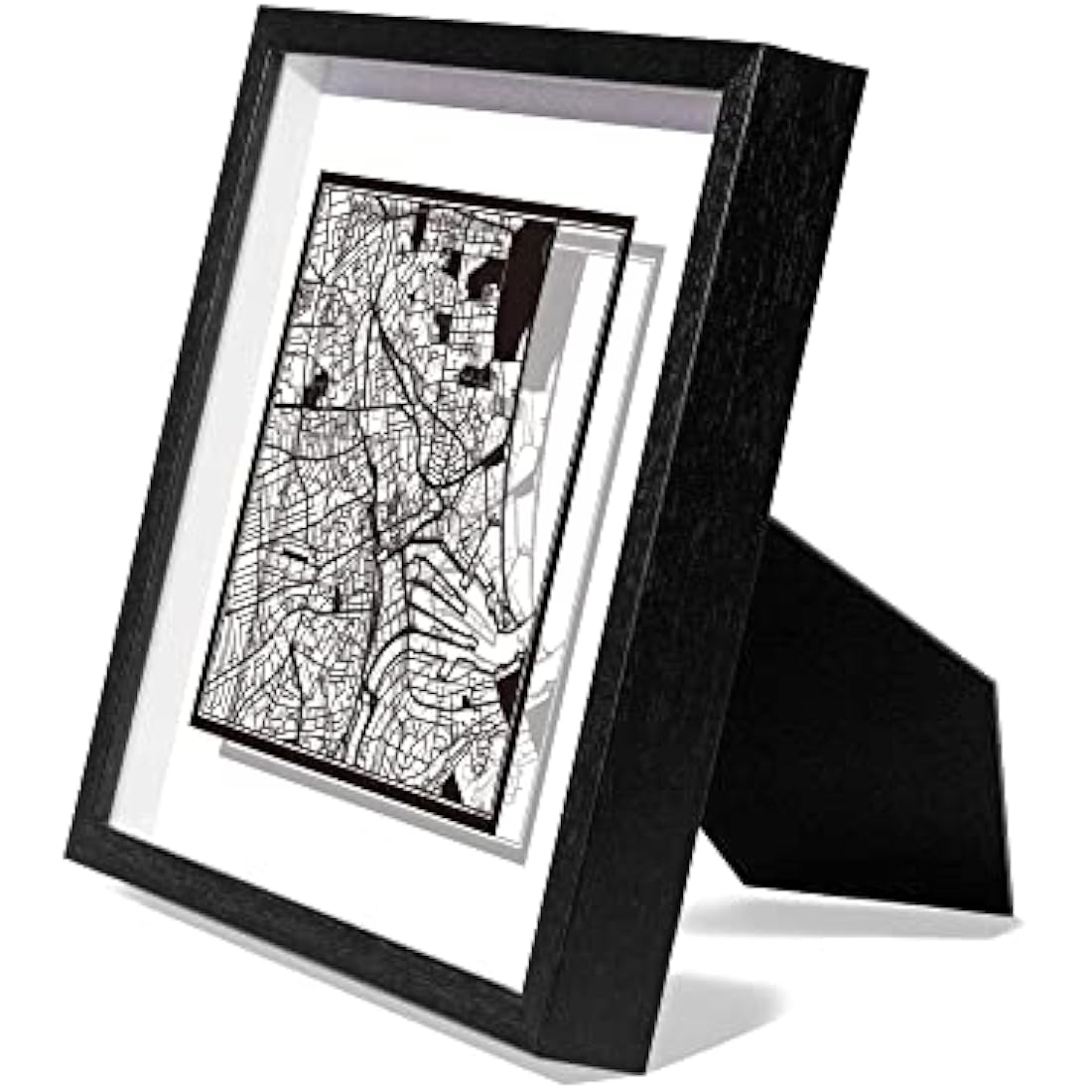 O3 DESIGN STUDIO Aberdeen Paper Cut Map framed, Black map, Black frame, 23x23 cm, Gift Boxed, 2 background color, self-changing, Paper Art