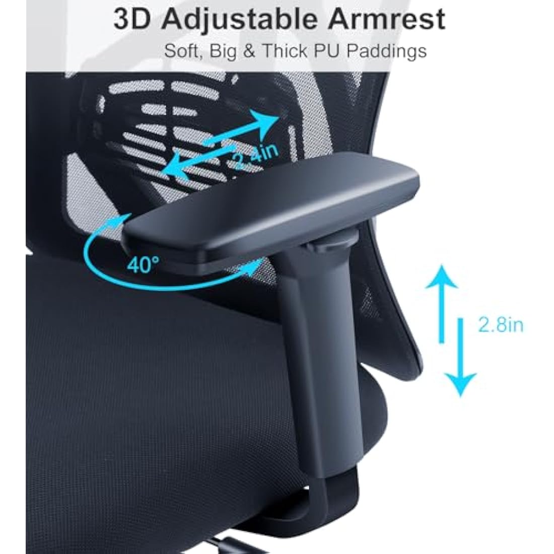 Ticova Ergonomic Office Chair - High Back Desk Chair with Adjustable Lumbar Support, Headrest & 3D Armrest - 130°Rocking Mesh Computer Chair