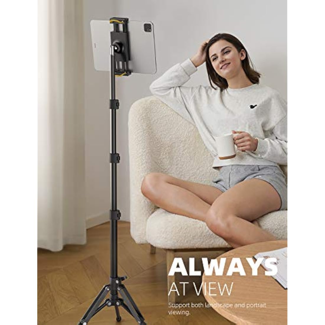 Lamicall iPad Tripod Stand, Tablet Floor Stand 65" ipad Holder Mount with Adjustable Height for Live Stream/Watching, for iPad Pro 12.9/11, Air Mini 6 5 4 3 2, iPhone and 4.7-13" Tablet and Phone