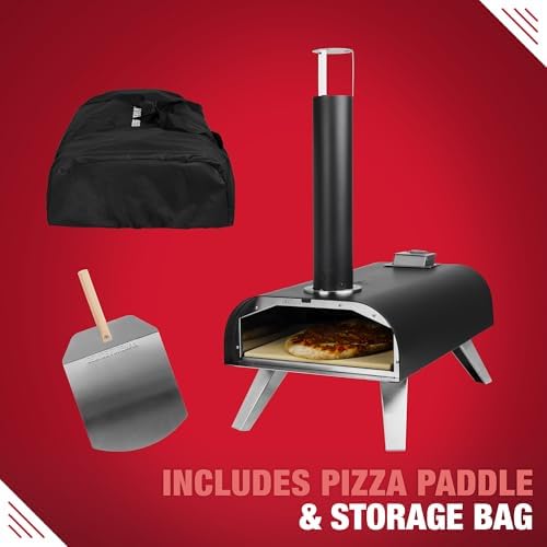 George Foreman Outdoor 12 Inch Wood Pellet Portable Wood Fired Pizza Oven Black with Paddle and Carry Bag, BBQ Oven & Smoker, Foldable Legs GFWPPO1BPC