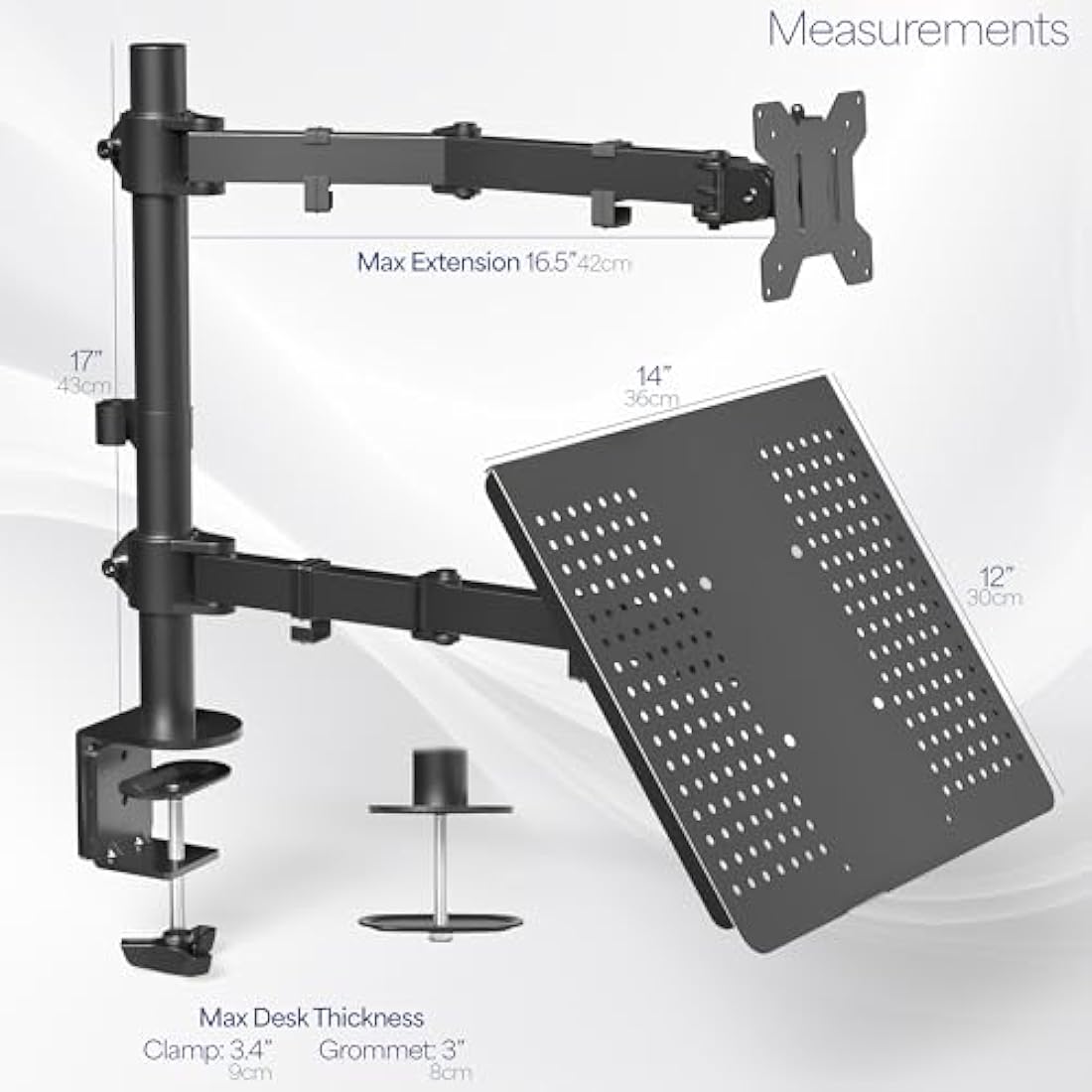 VIVO Black Fully Adjustable 13 to 32 inch Single Computer Monitor and Laptop Desk Mount Combo, Stand with Grommet Option, Fits up to 17 inch Laptops (STAND-V002C)