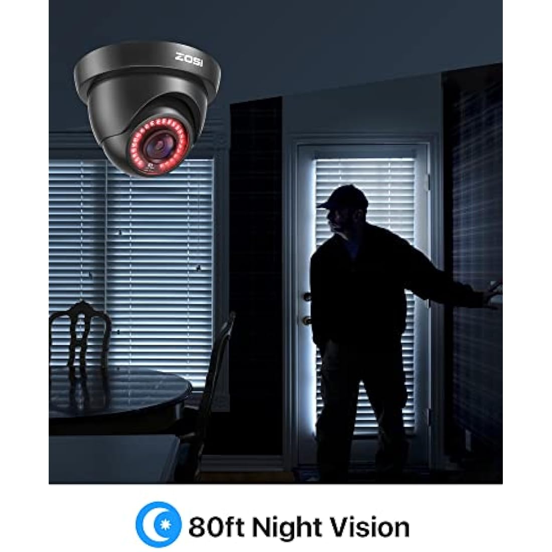 ZOSI 1080P CCTV Camera Surveillance outdoor Indoor, 1920TVL Hybrid 4-in-1 TVI CVI AHD CVBS Camera for Home Security, 24PCS IR Leds 3.6mm Lens 80ft Night Vision, IP66 Weatherproof, AI Detect, Black
