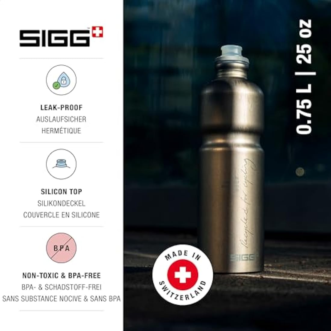 Sigg - Aluminium Bike Water Bottle - Move MyPlanet Smoked Pearl - Climate Neutral Certified - Lightweight - BPA Free - Smoked Pearl - 0.75 L
