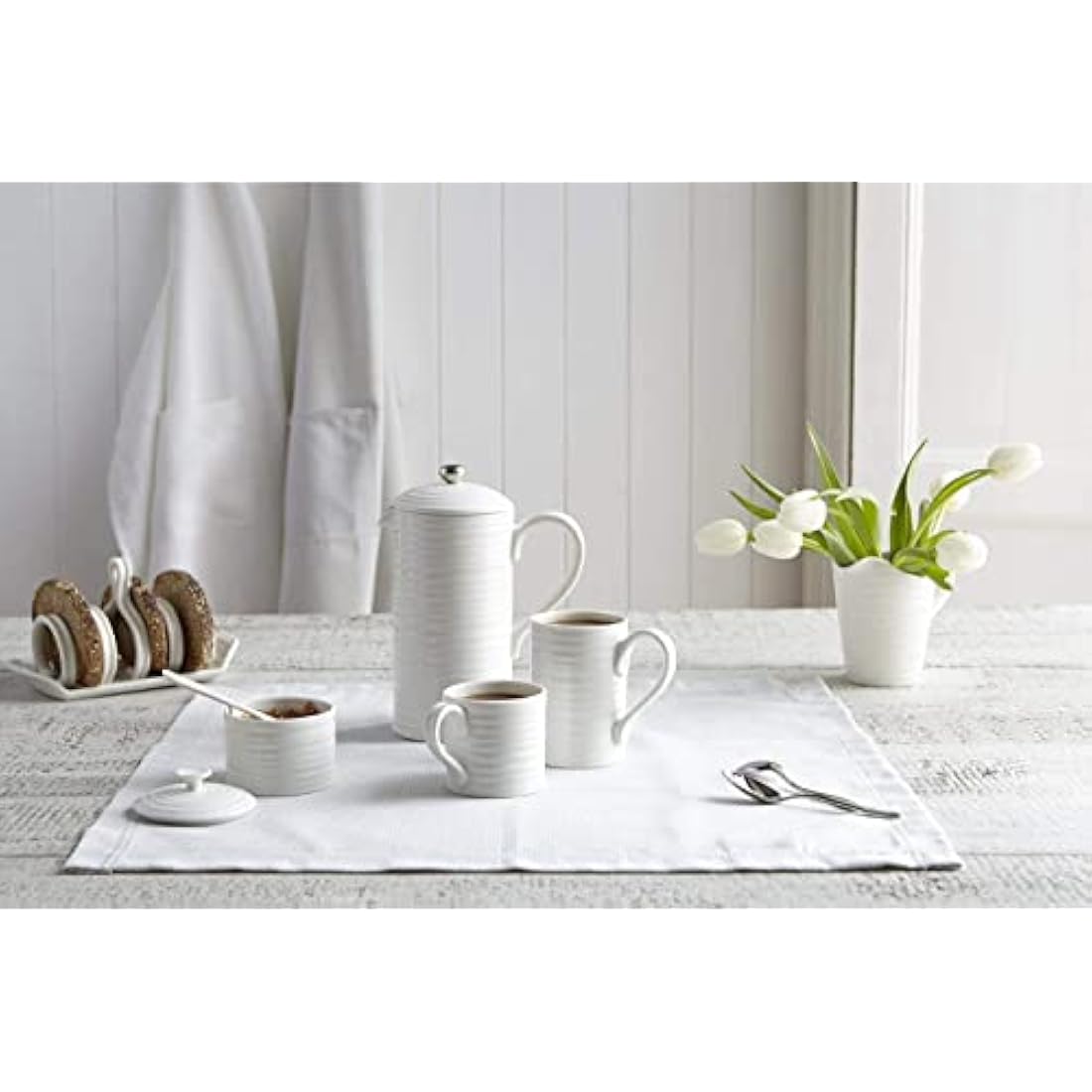 Portmeirion Sophie Conran for Portmeirion Tall Mug, Porcelain, White, 11.5 x 7.3 x 11 cm, Set of 4