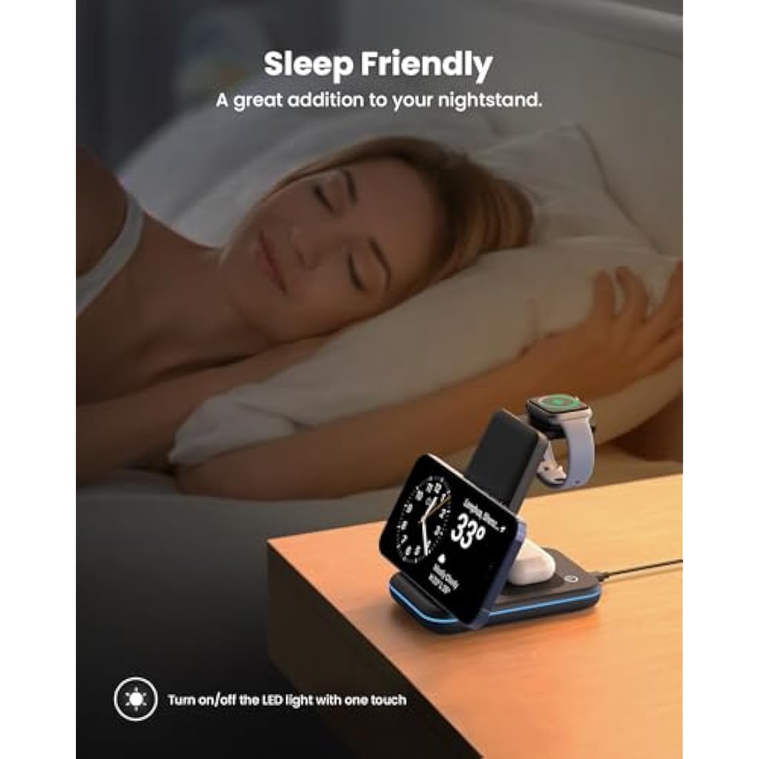 GEEKERA Wireless Charger, 3 in 1 Wireless Charging Station for iPhone 16/15/14/13/12/11/Pro Max/XS/XR/X, Watch Charger Stand for Apple Watch 10/Ultra/9/8/7/6/5/4/3/2/SE, AirPods 4/Pro/3/2-Carbon Black