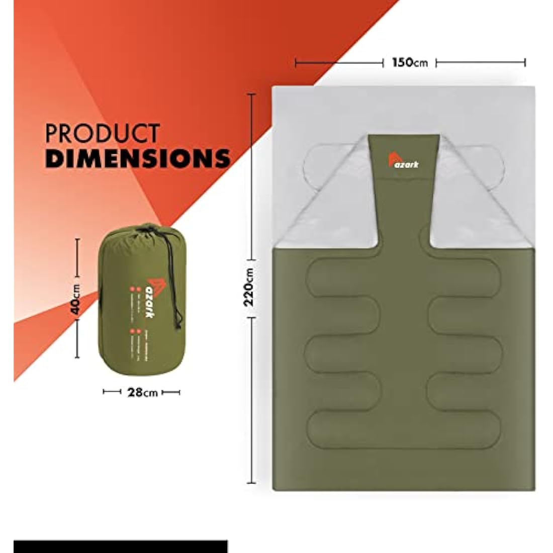 azark Premium Sleeping Bag, 350GSM, Lightweight and Waterproof, 4 Seasons of Camping, Hiking and Outdoors, Sleeping bag for Adults & Kids