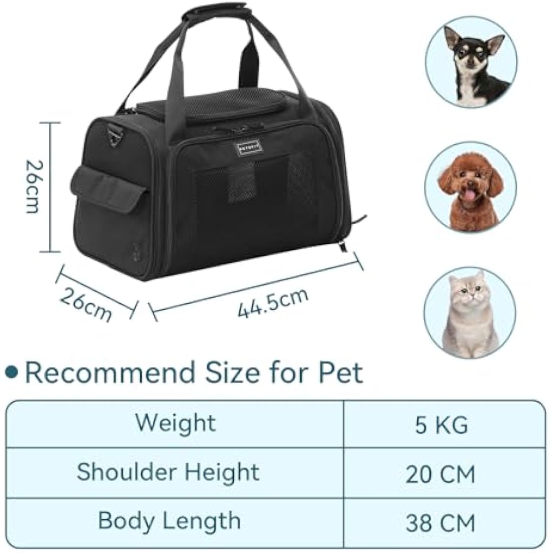 Petsfit Pet Carrier Airline Approve Cat Carrier Soft Sided,Expandable mat and Ventilation Mesh Lightweight Pet Carrier Bag for Cat and Small Dogs, Black