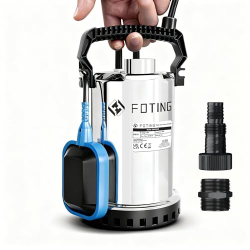 FOTING 400W Stainless Steel Submersible Water Pump for Dirty/Clean Water, 8250 L/H Electric Sump Pump with Float Switch, Portable Water Pump to Empty