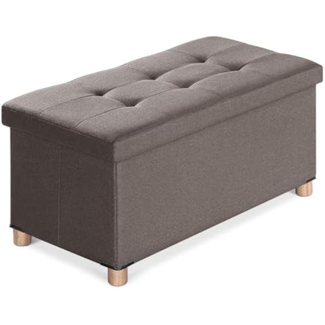 BRIAN & DANY Ottoman Storage Box with 4 Wood Legs, Linen Storage Ottoman for Living Room, Brown, 76 x 38 x 38 cm
