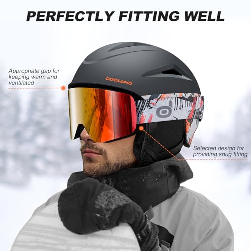 Odoland Snow Ski Helmet with Goggles Set - Sport Helmet with Protective Glasses for Men and Women - Windproof Adult and Youth Skiing Gear for