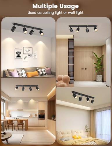 Spotlights Ceiling Lights GU10, Matt Black LED Ceiling Spotlight Bar 4 Way, Rotatable Modern Ceiling Spot Light Indoor, GU10 Ceiling Light Fitting for Kitchen Hallway Living Room, Bulb not Included