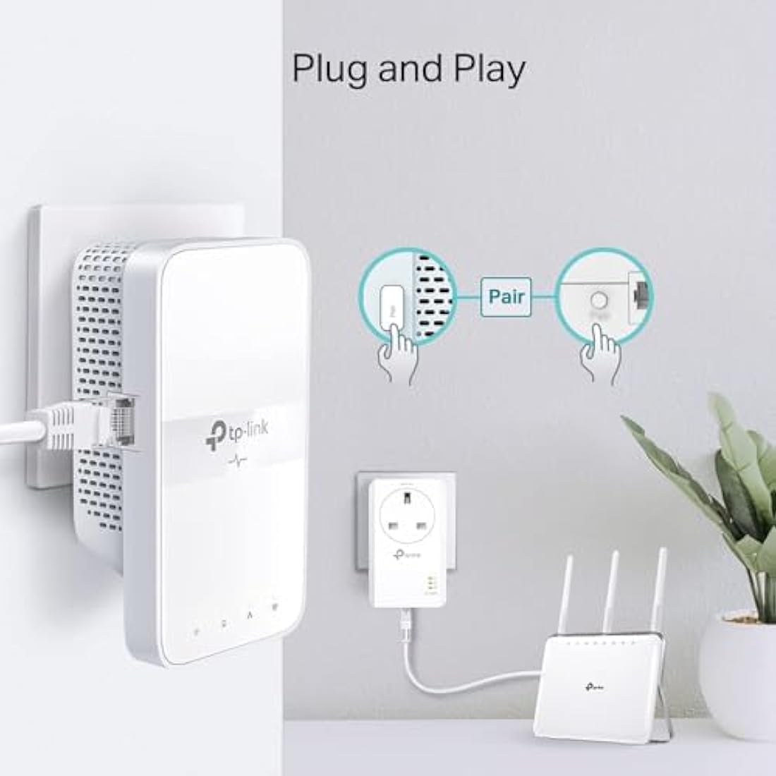 TP-Link TL-WPA7617 KIT AV1000 Powerline Adapter WiFi Extender, WiFi 1200Mbps, Ethernet Ports, Powerline WiFi Extender, Powerline Network Adapters, Plug & Play, 4K video streaming & Online Gaming