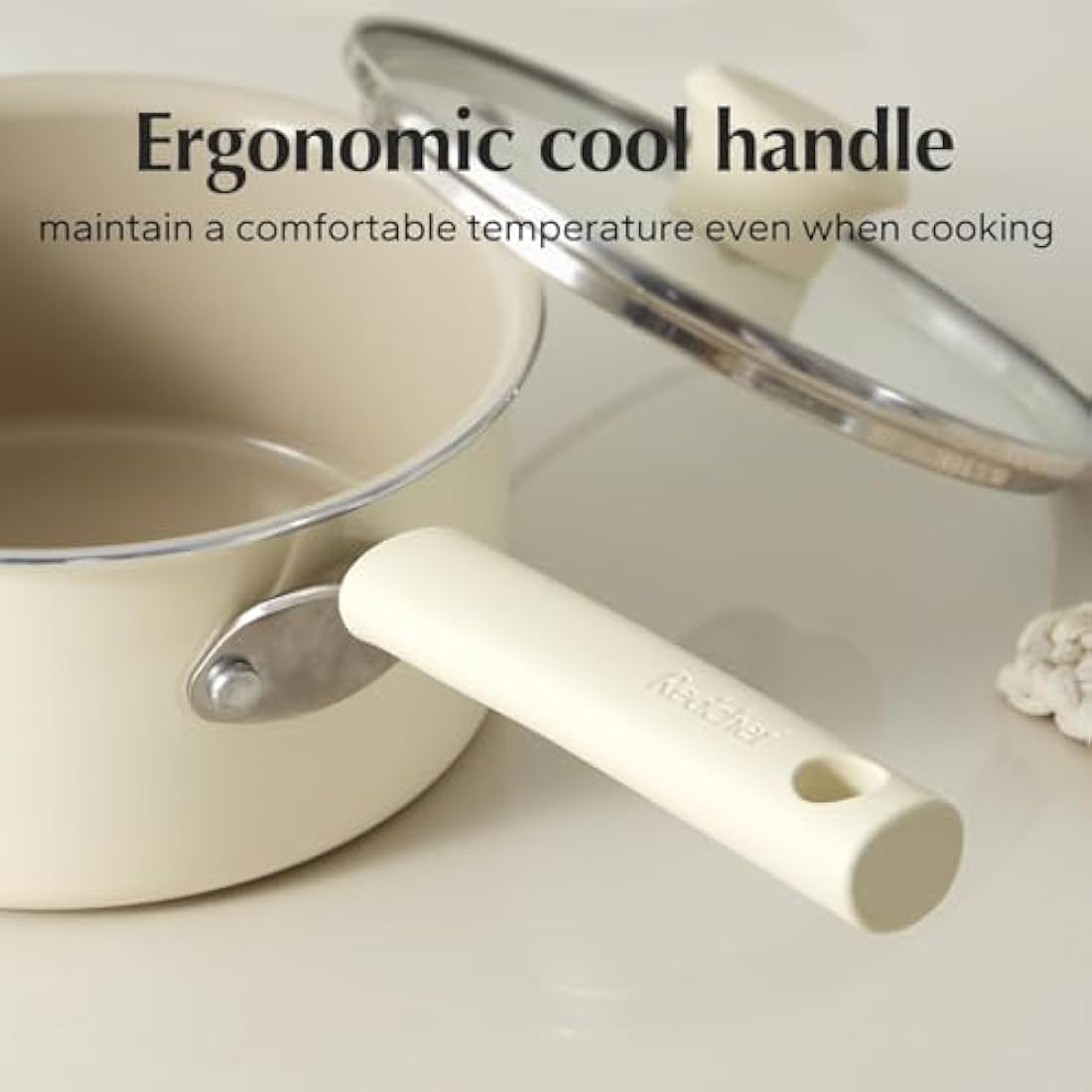 Redchef Ceramic Nonstick Saucepan with Lid,16cm Small Cooking Pot, Non Toxic Sauce Pans for Kitchen, Cool Handle PFAS Free Compatible with All Cooktops, White